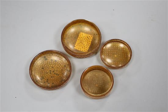 Two 19th century gold piqué work boxes, 6cm and 4.5cm